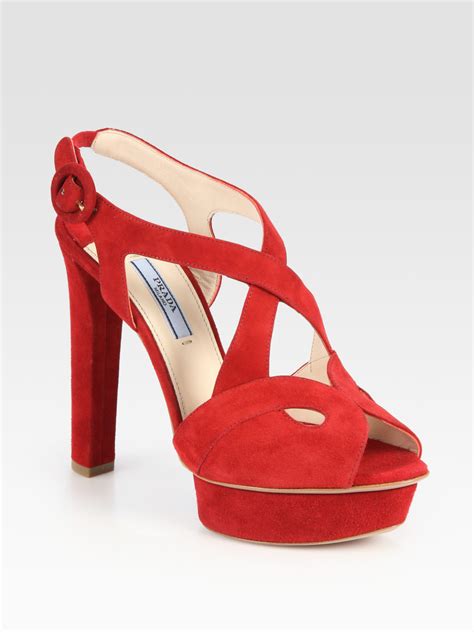 red prada peep toe platform heels|Prada platform sandals.